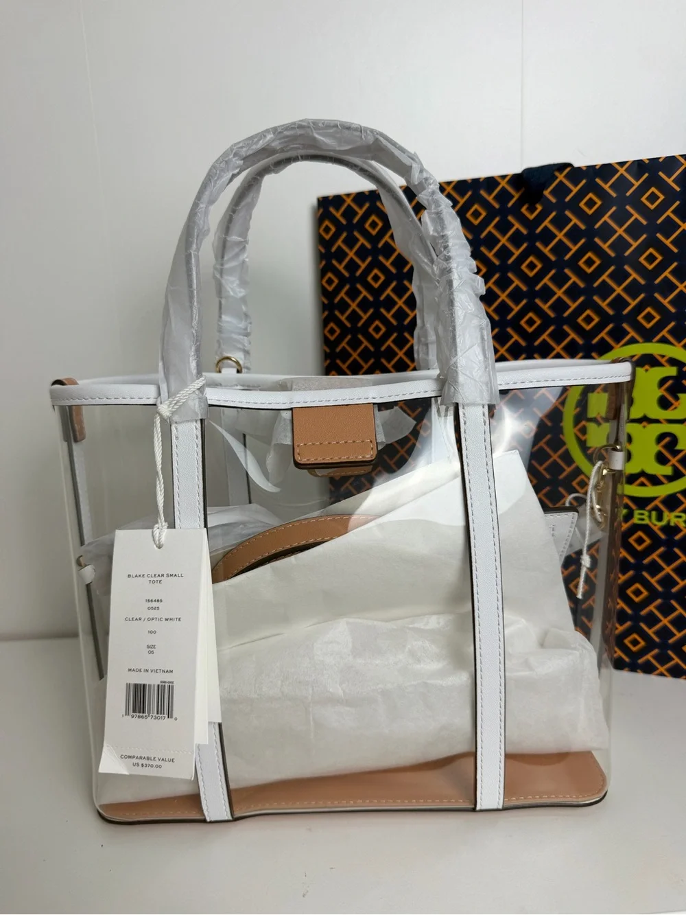Tory Burch Clear Tote with White Leather Trim